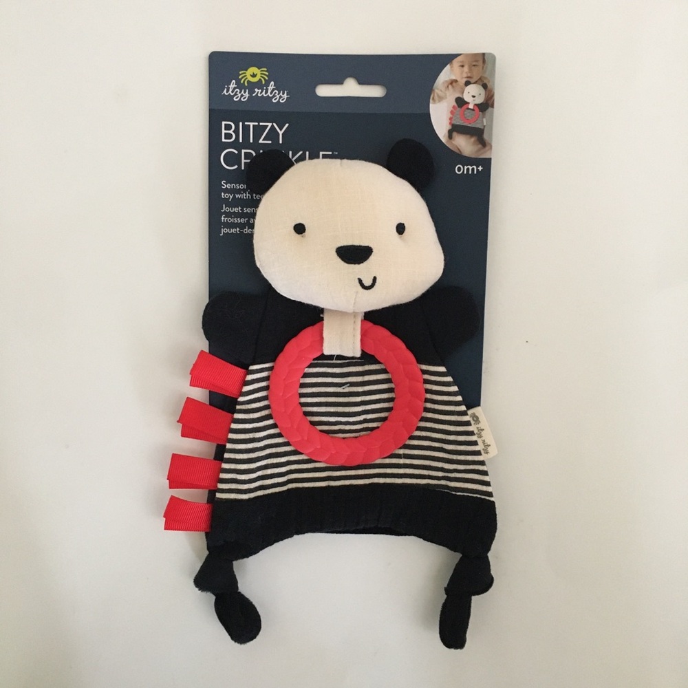 NEW Bitzy Crinkle Baby Toy with Teething Ring Black and White Bear | Itzy Ritzy